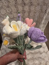 Crocheted Spring Pastel Flower Bouquet Purple,Pink,Yellow,White,Green