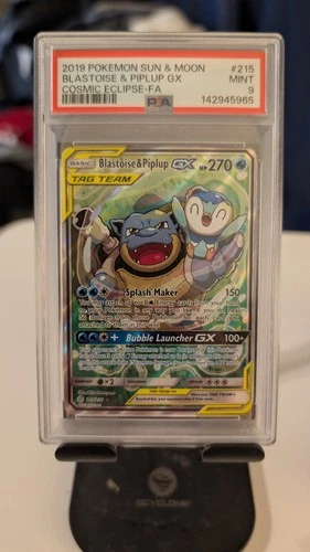 FA BLASTOISE PIPLUP GX TAG TEAM PSA 9 2019 POKEMON SUN MOON COSMIC ECLIPSE #215