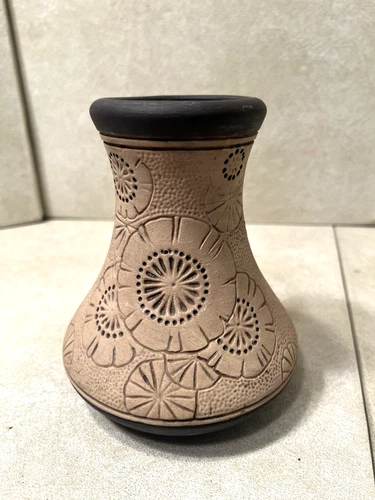 Antique Weller Burntwood 6" Floral Decorated Vase Signed