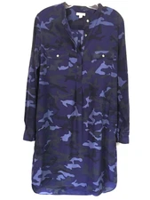 Gap Womens Medium Shirt Dress Blue Camo Long Sleeve Half Button