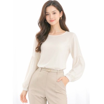The Limited Ivory Bishop Sleeve Blouse Crew Neck Top S Soft Femininity 68-03