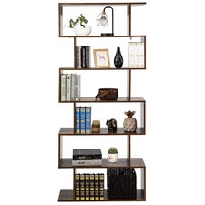 6 Tier Home S-Shaped Bookcase Living Room Unique Design Display Bookshelf Brown