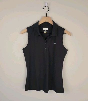 Greg Norman Golf Sleeveless Polo Shirt Black Play Dry Shark Logo Small