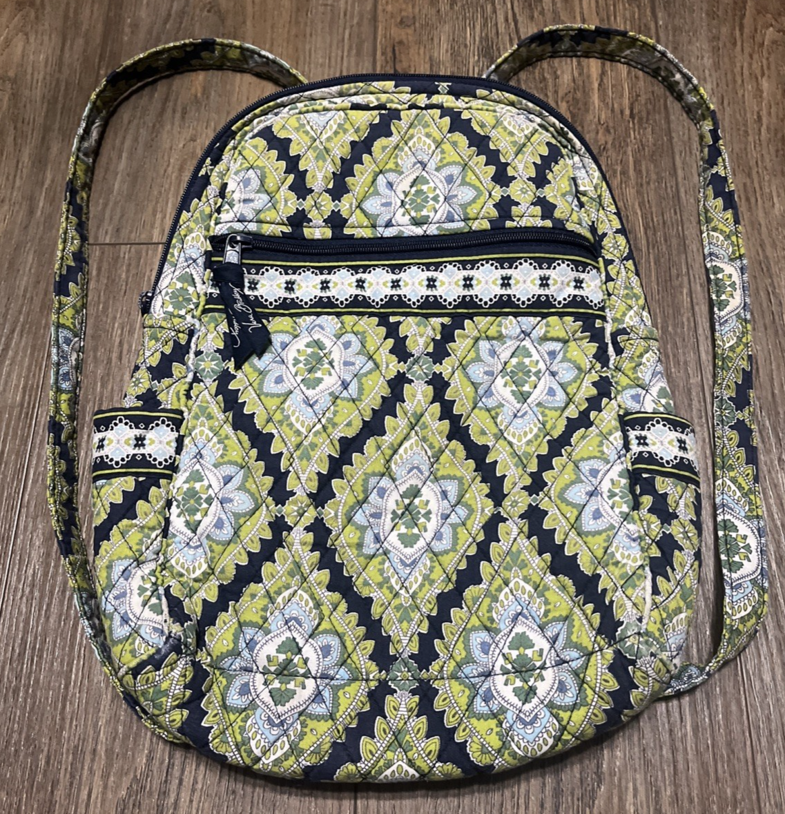 Vera Bradley Quilted Cambridge Retired Print Backpack Green Navy Bag Cottagecore