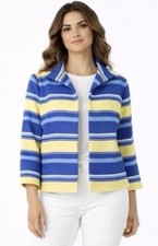 NWT Talbots Women  s Size 16P Blue Striped Cotton Blend Open Front Blazer