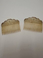 Vintage Decorative Hair Combs with Rhinestones   Ornate Floral Design   Set of 2