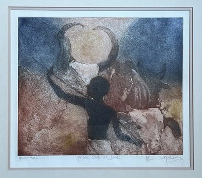 Afrikanische Kühe in der Abenddämmerung ~ eine feine Radierung ~ Artists Proof ~ Research Req