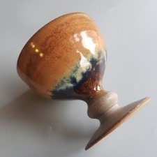 Canterbury Art Studio Pottery Ceramic Goblet brown drip glaze 2015 British 10cm