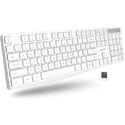 Wireless Keyboard, 2.4G Wireless White Keyboard - Ergonomic Full Size Compute...
