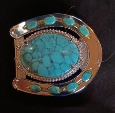 Turquoise Stone Horseshoe Design Western Americana Belt Buckle Collectible