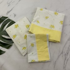 Lady Pepperell Vintage 70s Sheet Set Twin Size Yellow White Floral Fitted Flat