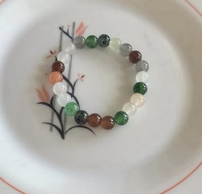 Handmade Multicolor Stone Round Glass Beaded Stretch Bracelet, Ball/Bead Chain
