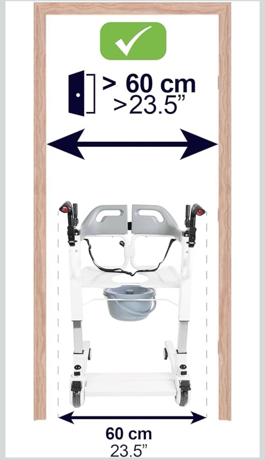 Patient Lift Transfer Chair Bathroom Wheelchair w/ 180° Split Seat and Commode