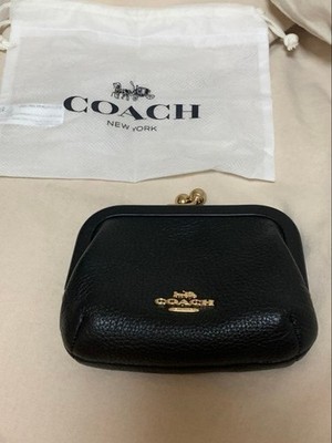COACH Black Suede Lined Kiss Lock Coin Purse Wallet New Worn
