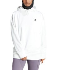 Adidas Womens White Pullover Hoodie Dropped Shoulder Side Pocket Size L NWT
