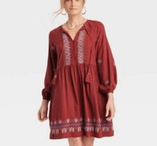 NWT Knox rose burgundy, embroidered longsleeve, BoHo dress size XL