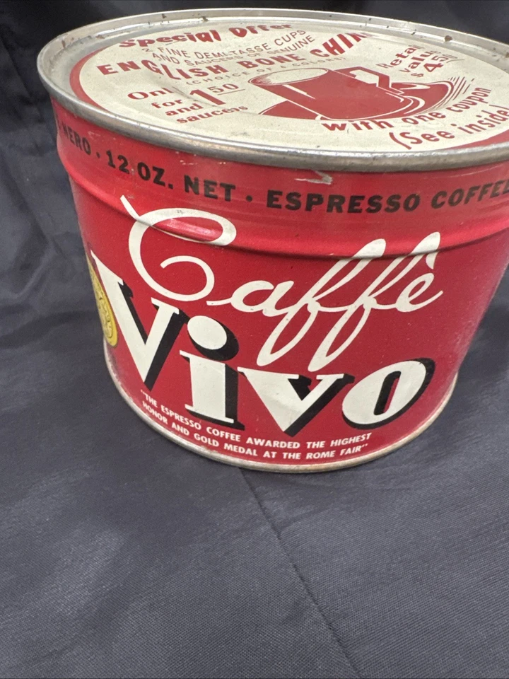 Rare Vintage Caffe Vivo Espresso Coffee Can Tin With Lid Nice Condition Italian - Image 2 of 4