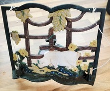 Vintage Heavy Green Pig pink Cast Iron Book Recipe Cookery Kitchen Stand