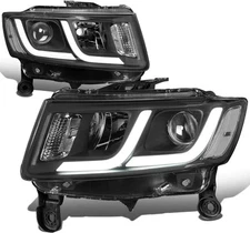 For 2014-2016 Jeep Grand Cherokee Halogen BLACK & CLEAR DUAL LED DRL Headlights