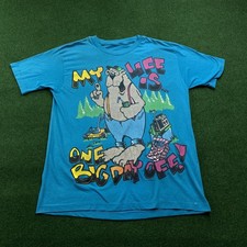 Vintage Bear Shirt Mens L Blue 80S 90S My Life Is One Big Day Off Tee USA MADE