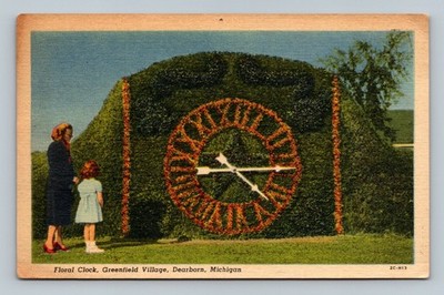 Dearborn Michigan Floral Clock Greenfield Village Postcard