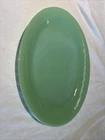 Vintage Fire King Oval Oven Glass Jadeite Green 12" x 9" Ribbed Edge Platter