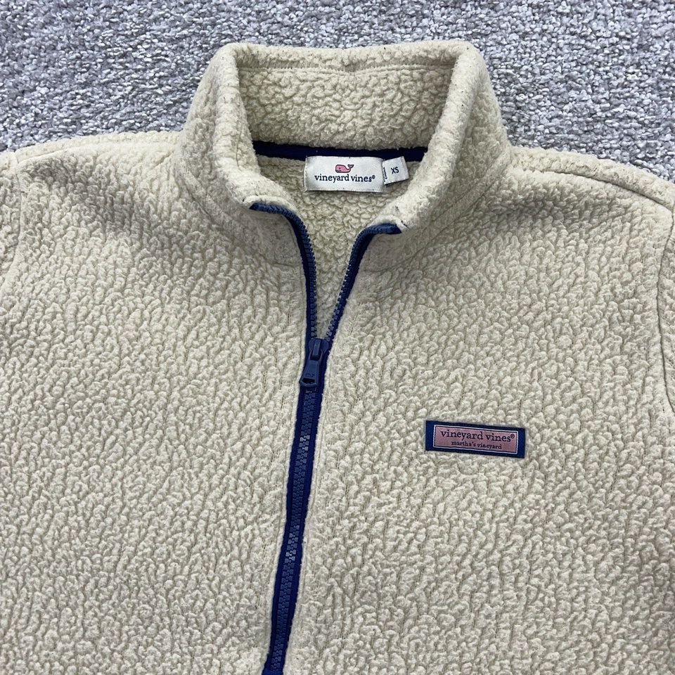 Suéter Vineyard Vines Para Hombres XS Heritage Sherpa 1/2 Cremallera Camel Beige Crema 200320 Foto 4 de 4
