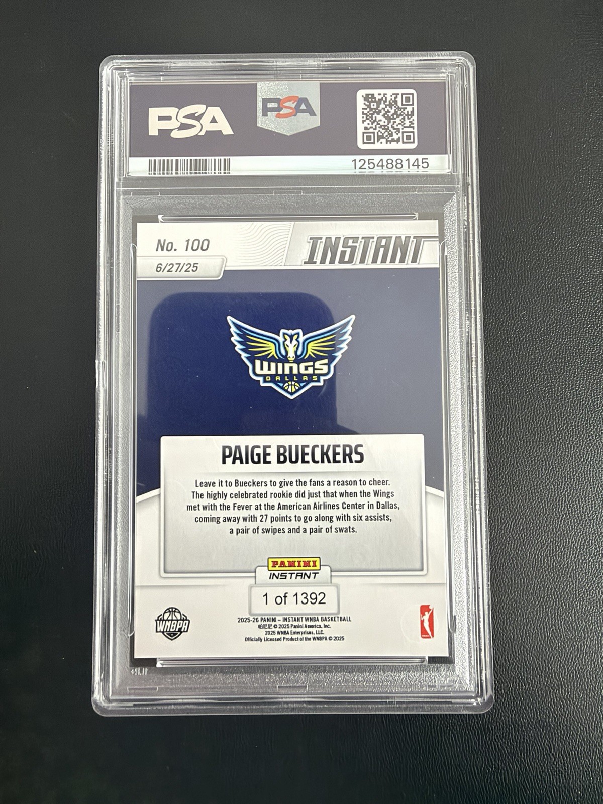 Panini 2025 Instant WNBA Paige Bueckers Dallas Wings #100 Rookie PSA 10 view 2