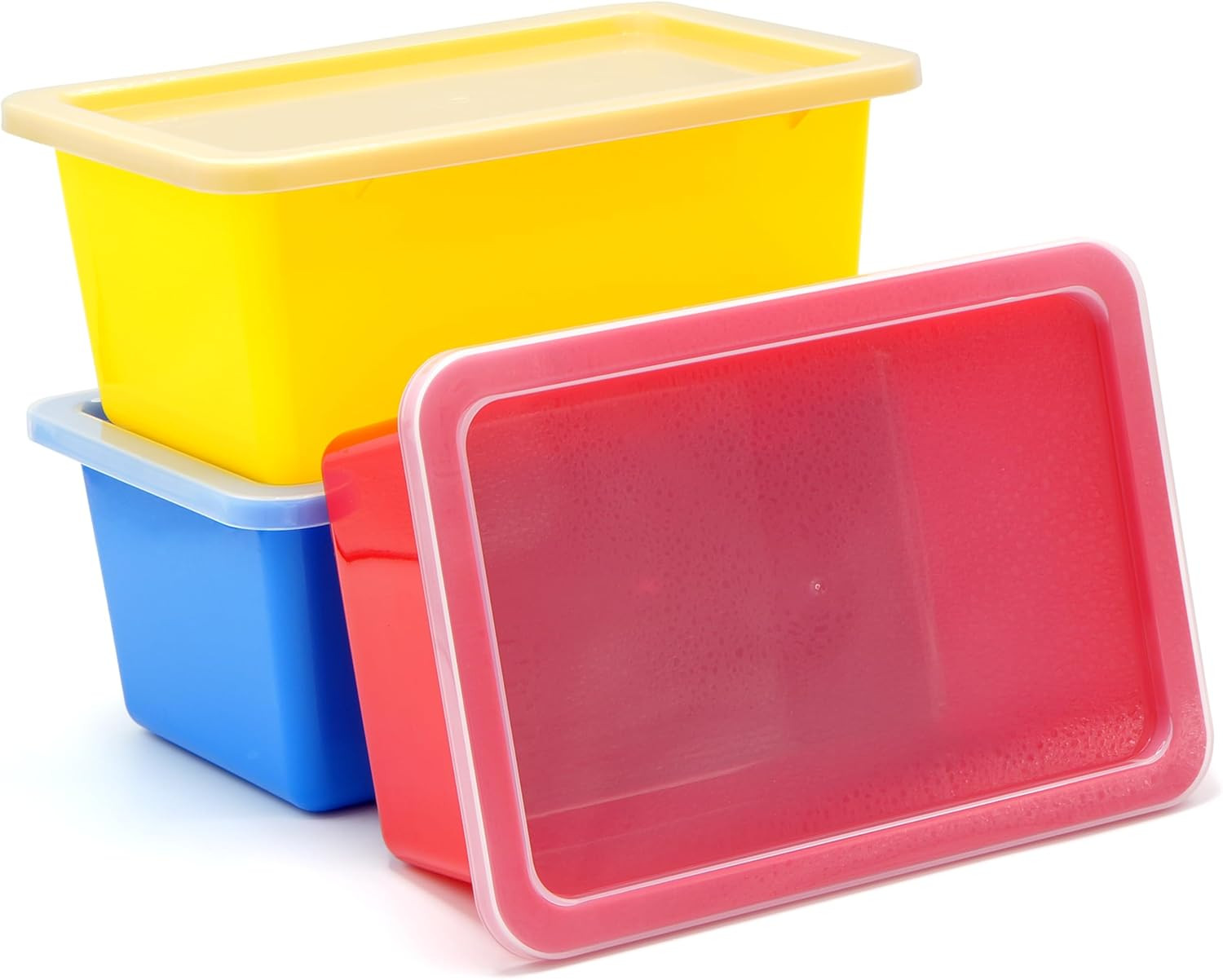 Plastic Storage Bins with Lids, 5 Qt, 3 Pack, Colorful Plastic Cubby Storage Bin