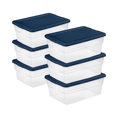 Sterilite Stackable 16 Qt Storage Box Container, Clear with Blue