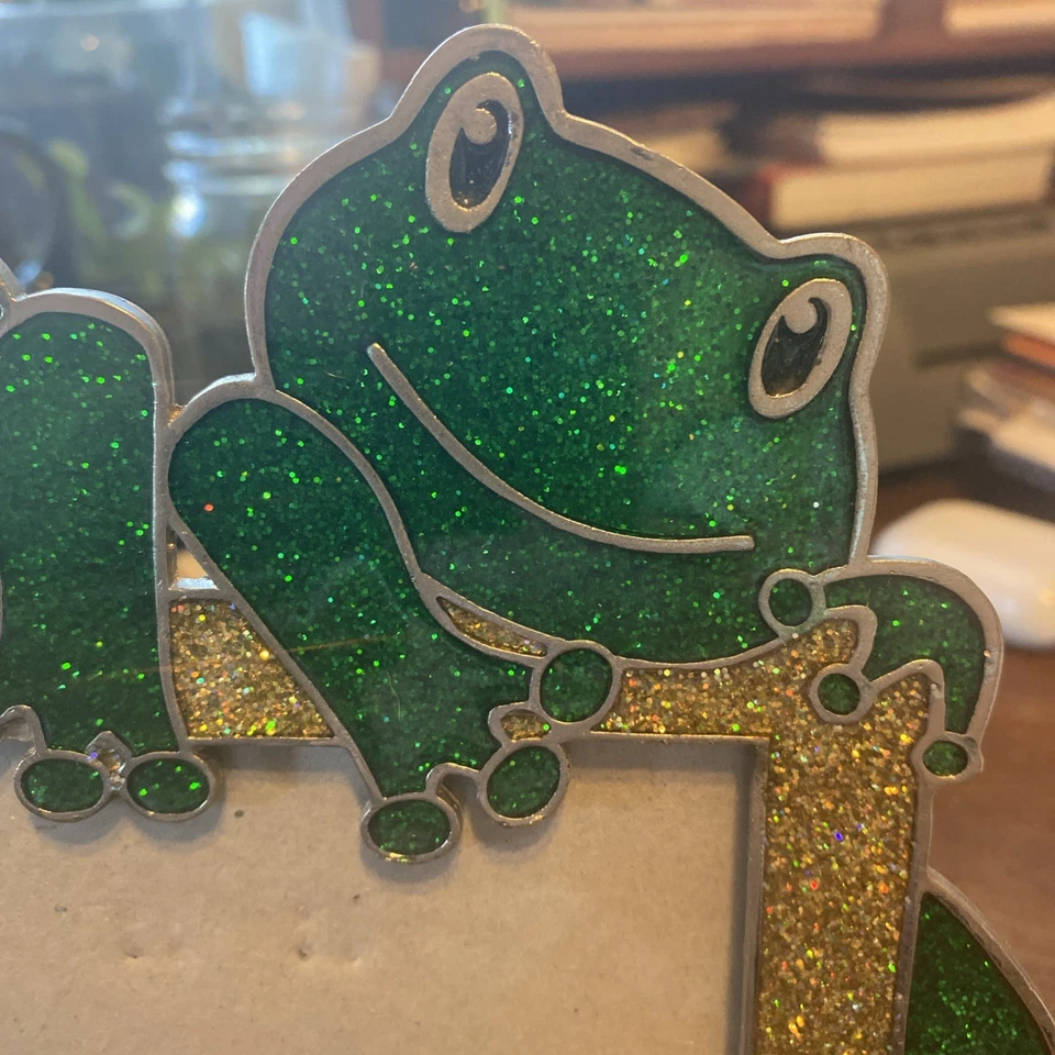 Marco de fotos de peltre de metal brillante rana Best Friends de colección de los años 90 3,5x5 Foto 4 de 4