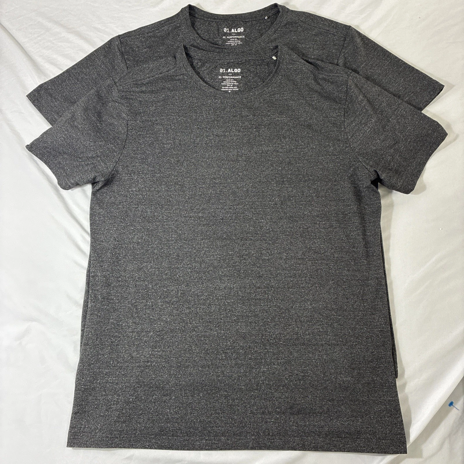 01.Algo Shirt Mens M Gray Performance Quick Dry Moisture Wicking UPF 40 Lot Of 2