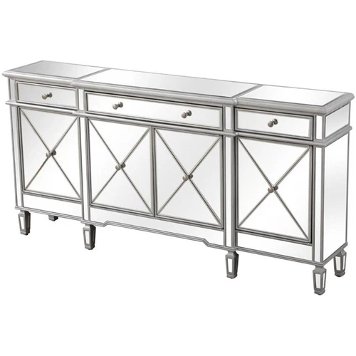 Elegant Decor Contempo 4 Door 72" Mirrored Sideboard in Antique Silver - Picture 3 of 10