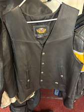 Vintage Harley-Davidson Black Leather Snap-Front Motorcycle Vest