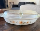 Vintage Pyrex Town & Country Divided Oval Serving Dish 1.5 Quarts with Lid