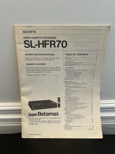 Sony SL-HFR70 Super BetaMax Player - PARTS/REPAIR - Has Manual - NEEDS CLEANING - Picture 9 of 13