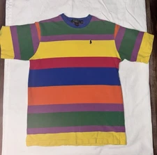 VTG Polo Ralph Lauren Striped Colorful Jersey T-Shirt Kid’s XL or Adult Small