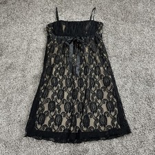 VTG Y2K Babydoll Dress Juniors S Lace Overlay Bow Sheer Dark Coquette Whimsygoth