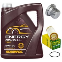 MotoröL Filter Set Mannol 5W-30 5 Liter + Schraube FüR Audi Q5 2.0 Tfsi 180 PS
