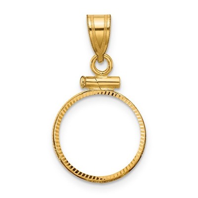 14k Yellow Gold Diamond-cut 14.0mm x 1.1mm Screw Top Coin Bezel Pendant