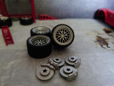 1/24 BBS Wheels tires brake discs for diorama or diecast UNPAINTED 