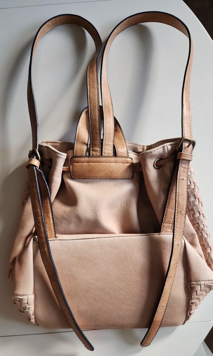 Moda Luxe Gray Woven Leather Backpack Purse Drawstring Tassel Boho Distressed Maria Backpack - Moda Luxe - Boho Style Tan Bag With Tassles  main image 3