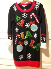 Fa La La Black Candy Cane Sweater Dress Christmas Ugly Sweater Size X-Small