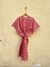Indian Cotton Baby Pink Floral Kaftan Dress Women's Clothing Kaftan Dress US