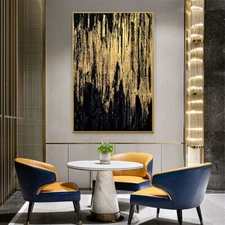 Black Gold Oil Painting Picture Modern Handmade Abstract Canvas Painting Wall