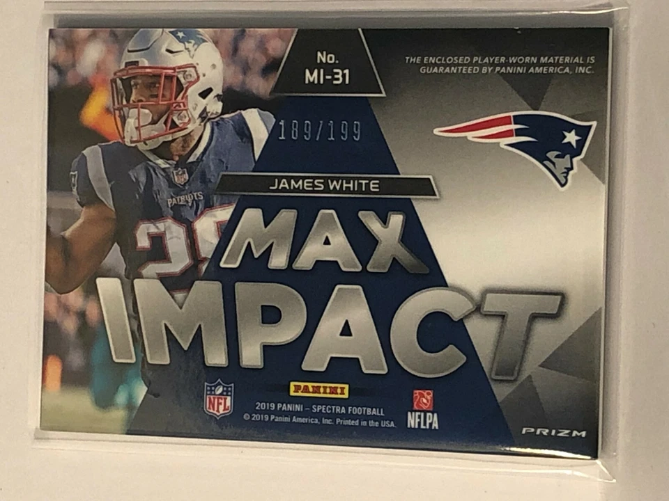 2019 Spectra James White Max Impact Jersey Relic #189/199 - Image 2 of 2