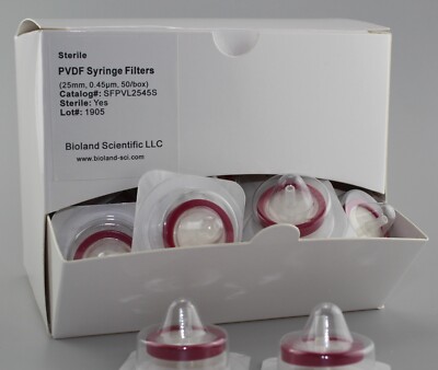 25mm PVDF Syringe Filters (Sterile, 0.45um Pore Size, 50/pk)