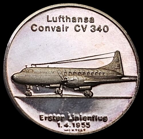 1955 Lufthansa Convair CV 340 .999 Silver Proof Medal # 1129 - 第 1/8 張圖片