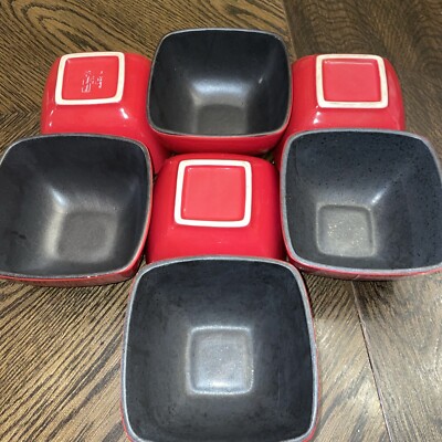 2 Home Trends RAVE RED Square Soup Bowl Great Condition (7 Pcs ...