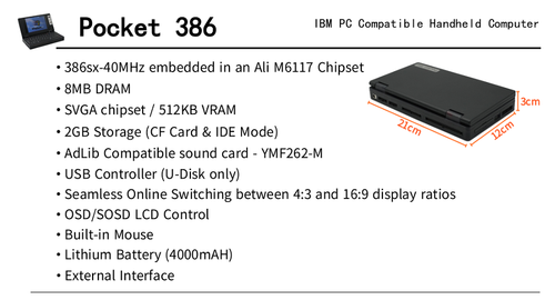 Pocket386 Retro DOS Computer 386sx-40Mhz Core M6117Soc Hand386 Upgrade schwarz - Bild 4 von 7